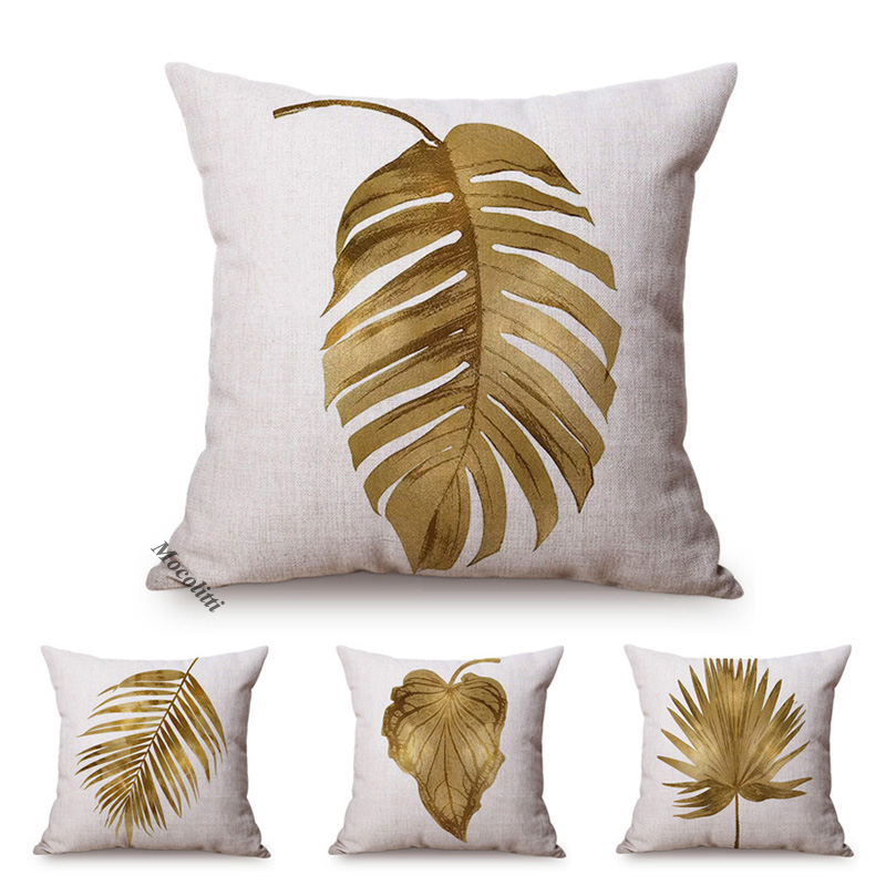 Luxury Bags Hand Painted - Golden Leaf Stijl Katoen Linnen Kussenhoes