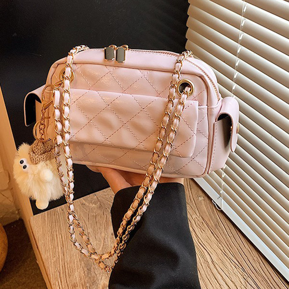 Chain Crossbody Quilted - Gestikte patroon kettingdesign crossbody tas glanzend